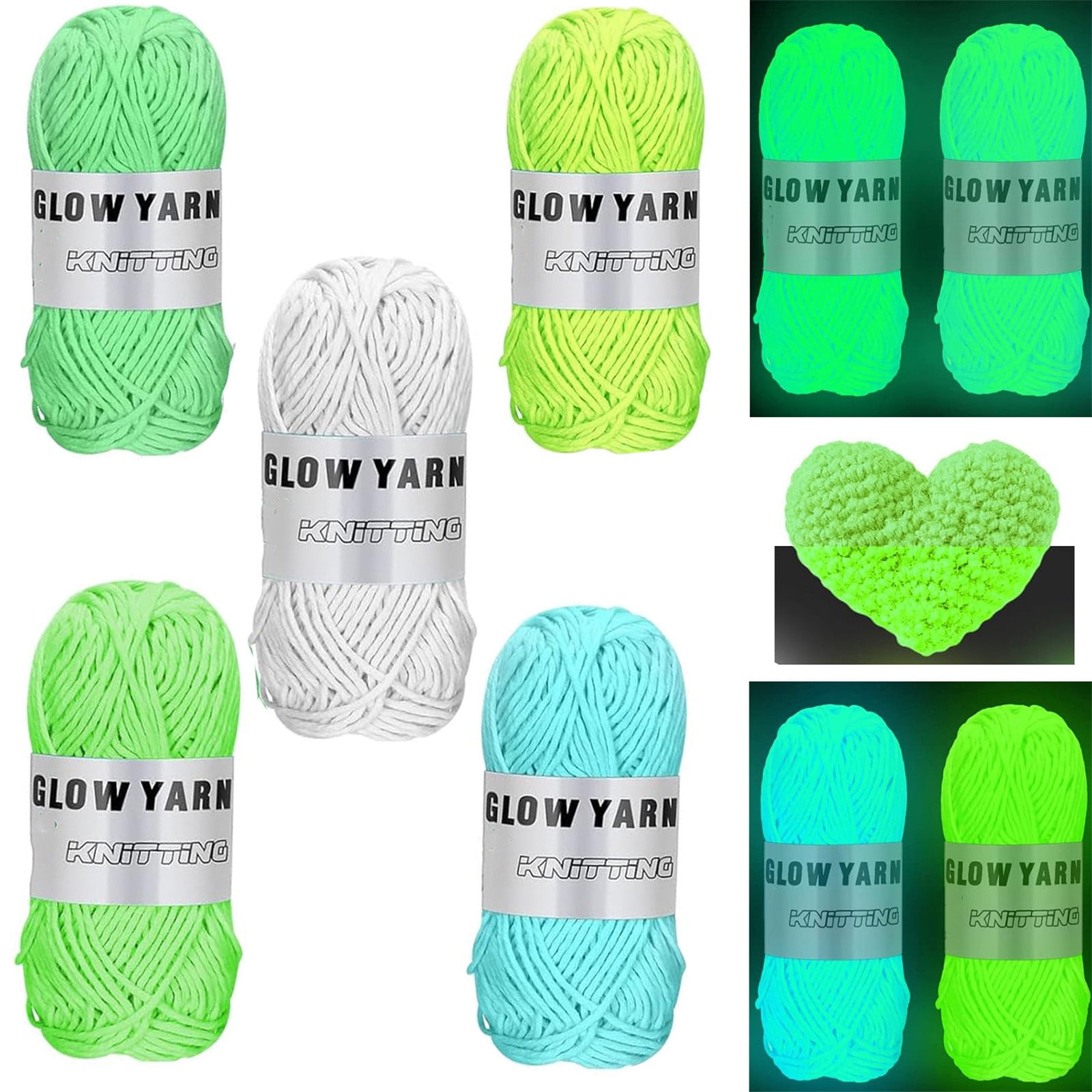 5 Rolls Glow in The Dark Yarn Set for Crocheting and Knitting, Happon Luminous Knitting Crochet Yarn for Crocheting,Knitting & Crochet Thread for DIY Crafts, Christmas,49 Yards Per Roll