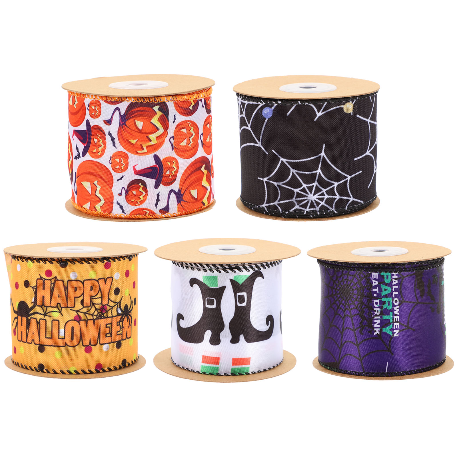 5 Rolls Halloween Wired Edging Ribbons Garland Decoration Ribbon