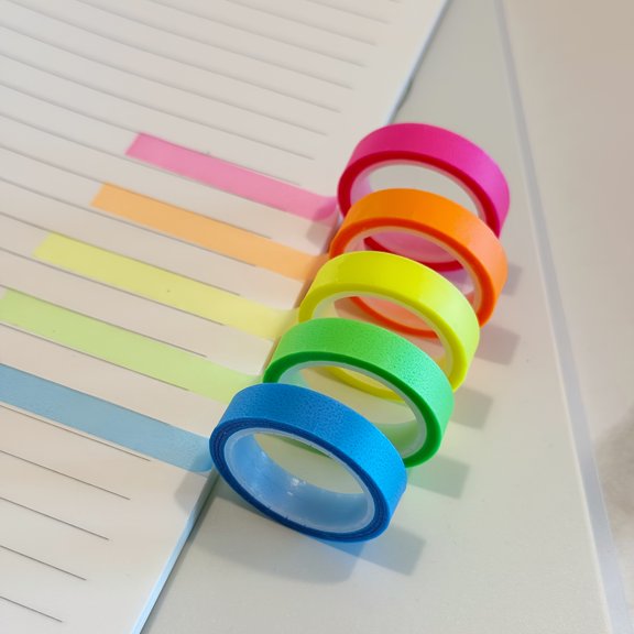 5 Rolls Of Highlighter Tape Clear Marker Stickers Removable Macaron Fluorescent Color Labels For Reading Classes, 16 Feet Per Roll