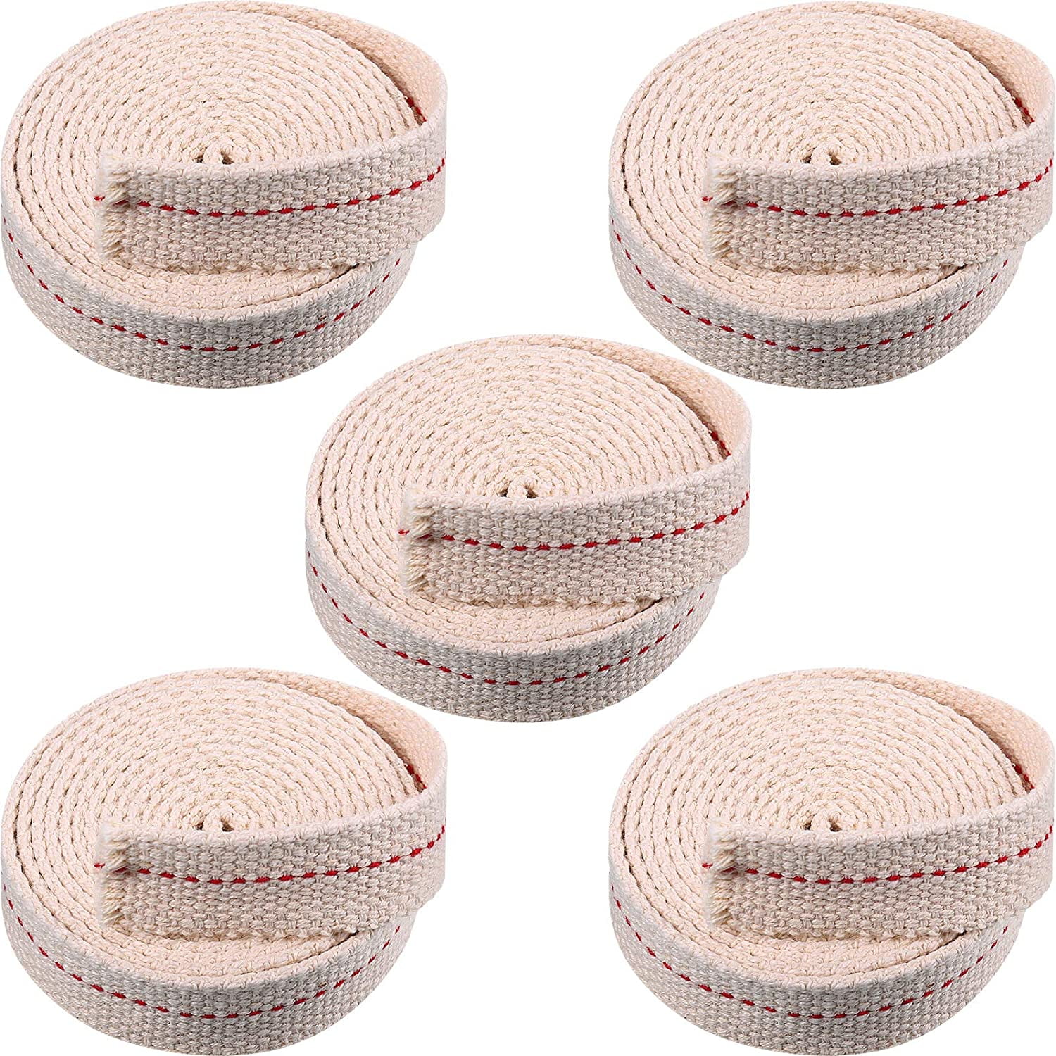5 Rolls Oil Lamp Wicks Flat Oil Lanterns Wicks with Stitch for Oil Lamps and Candle Burners, 30 Feet (Red,3/4 Inch)