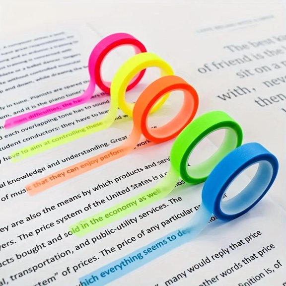 5 Rolls/Pack Color Index Tag Stickers Removable Fluorescent Colored Labels Reading Class, Semi-Transparent Suitable for Reading, Learning, Home, Office, School