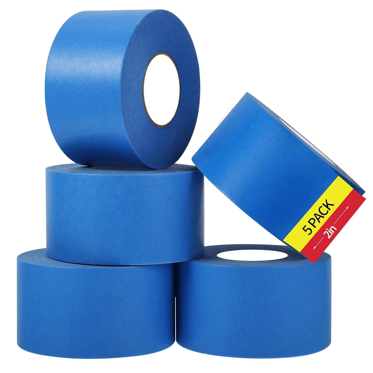 5 Rolls Painters Tape 2 Inch Wide, Blue Bulk 1.89In × 55Yd Tape, Multi-Surface Masking for Wall Painting Edge Treatment DIY Crafts, Total 275 Yards
