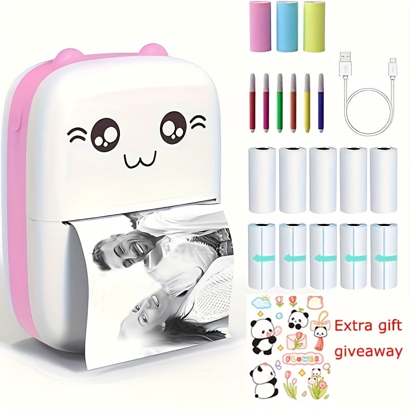 5 Rolls Of Paper Sold Separately, Cute Meow Portable High-definition Mini Printer - USB Charging, Ink Free Thermal Printing, Monochrome Photo And Label Machine, Perfect Choice for Homework And Notes
