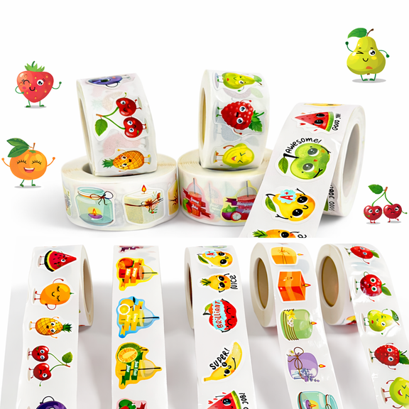 5 Rolls of Scented Motivational Stickers for Kids, Fruit, Juice, Aromatherapy & Inspirational Quotes, Cute and Colorful Designs for School, Crafting & Gift Wrapping