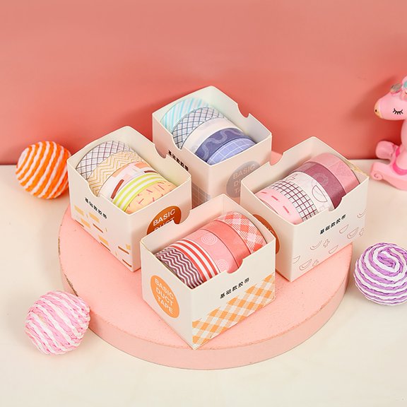 5 Rolls/Set Tape Stylish Bright-coloRed Washi Exquisite Wide Application Scrapbooking Tape for Handicraft Clear Washi