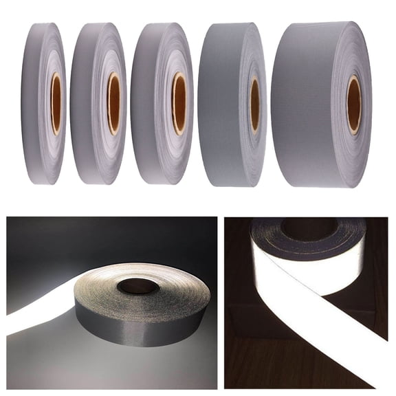 5 Rolls Silver Gray Reflective Fabric Safty Strip Safety Sew On Reflective Fabric Tape DIY for Clothing (Width 10-50mm, Length 3 Meters)