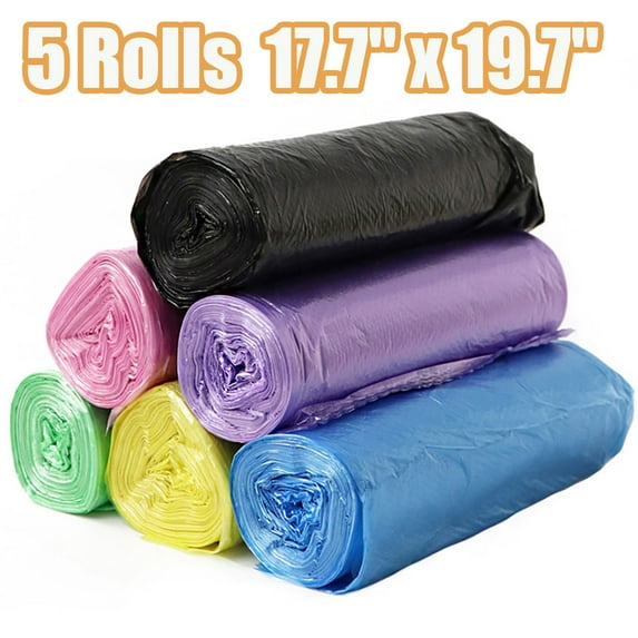 5 Rolls Small Trash Garbage Bags, 17.7" x 19.7" Strong Thin Material Disposable Kitchen Garbage Bags, Durable Plastic Trash Bags for Office Home Bedroom Garden Waste Bin