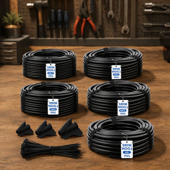 5 Rolls Split Loom Tubing Set, 1", 3/4", 1/2", 3/8", 1/4" OD, 20ft Each, Polyethylene Wire Conduit with 50 Cable Ties, Black