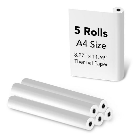 5 Rolls Thermal Paper (210mm/8.27" width/6m long, 1.18") Widely Compatible with Portable Thermal Printers, Quick-Dry A4 Thermal Printer Paper for Documents Picture Homework, 20 Sheets/Roll