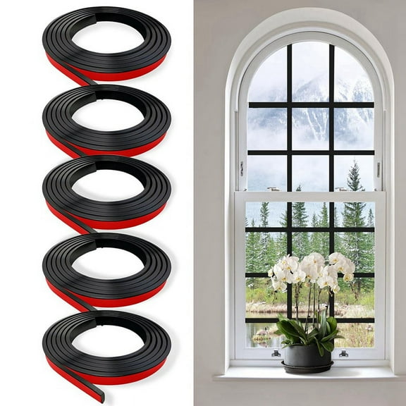 5 Rolls Total Window Grille Inserts Grid Kit Self Adhesive Peel and Stick Trim Simulated DIY Decorative Black