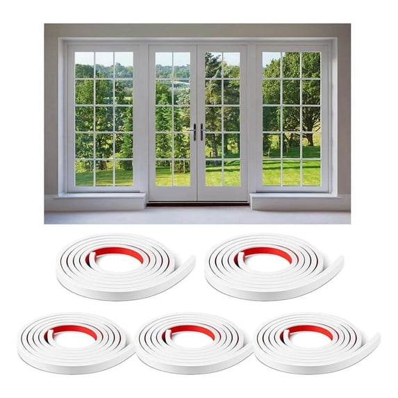 5 Rolls Total Window Grille Inserts Grid Kit Self Adhesive Peel and Stick Trim Simulated DIY Decorative White