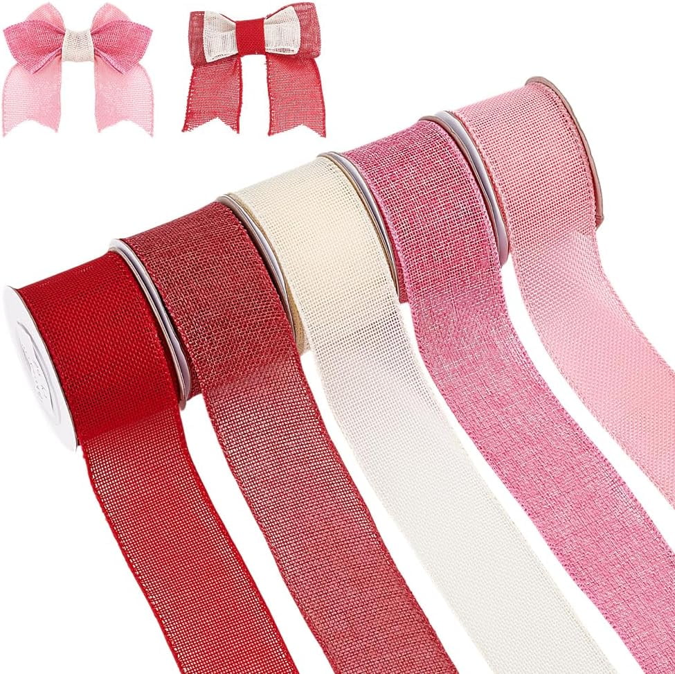 Ec Ribbon 5 Rolls Valentine’s Day Wired Ribbon 2inch Wide Wired Edge Ribbons ...