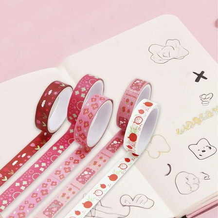 5 Rolls Washi Tape Set - 10 mm Wide Colored Masking Tape for Kids, Decorative Adhesive Tape for DIY Crafts, Gift Wrapping, Scrapbooking Supplies, Journals, Planners, Party Decorations