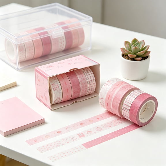 5 Rolls Washi Tape Set, Pastel Geometric Decorative Masking Tape for Journal & Scrapbooking