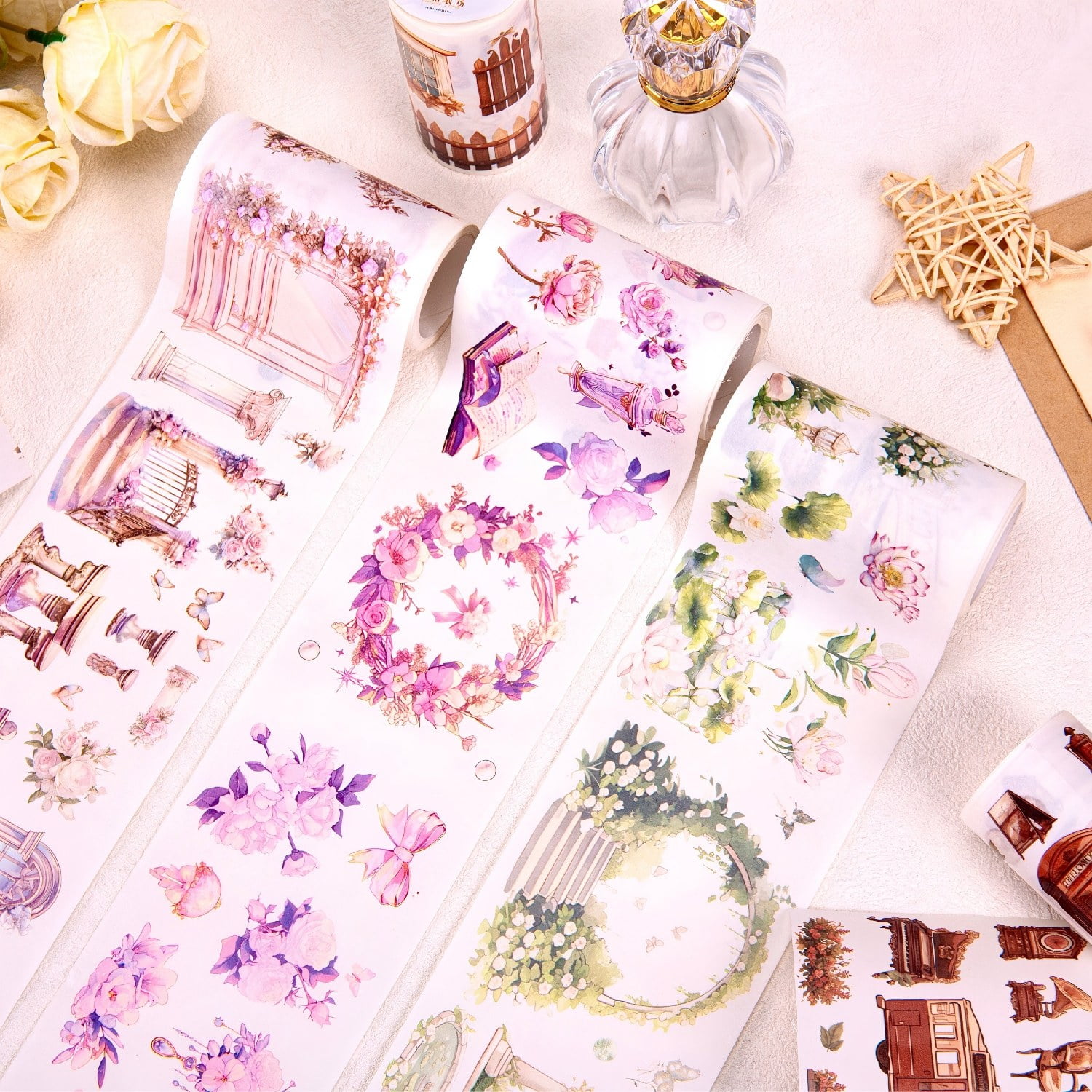 5 Rolls Washi Tape Set, Scrapbook Crafts Floral Decorative Masking Tape for Journaling Planner Card Making Album Art Teacher Classroom Supplies