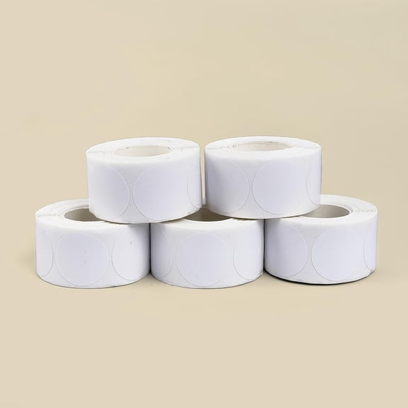 5 Rolls White Dot Stickers 28.5x0.1mm PVC Self-Adhesive Flat Round Blank Circle Labels Stickers Office Garage Sale Yard Sale 5rolls White