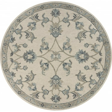 5â€™ Round Beige and Blue Filigree Area Rug