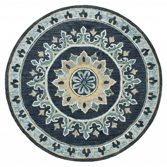 5â€™ Round Blue Floral Medallion Area Rug