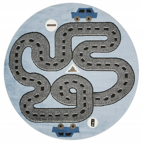 5â€™ Round Blue Imaginative Racetrack Area Rug