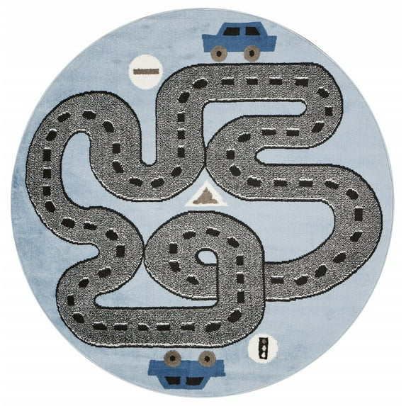 5’ Round Blue Imaginative Racetrack Area Rug