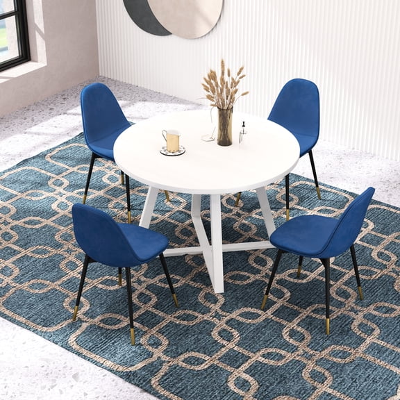 5 Round Dining - Blue, Back Table With 4 Chairs Trestle & Blue Chairs, Modern Design