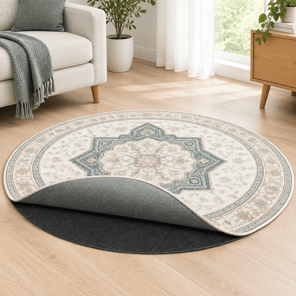 5' Round Dual Surface Felt Rubber Non-Slip Rug Pad, 1/8" Thick