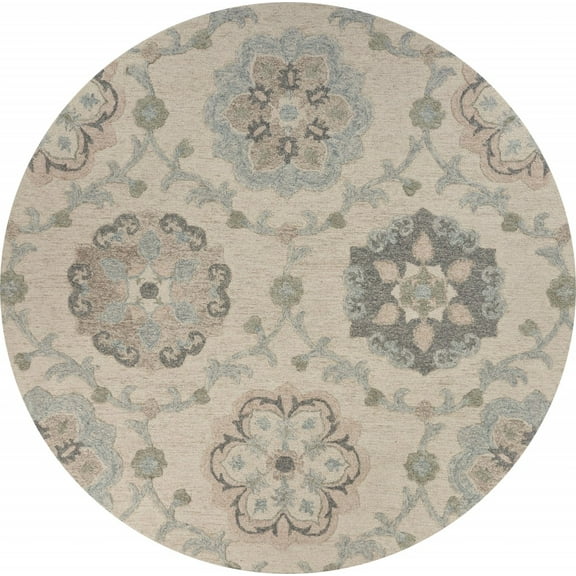 5â€™ Round Ivory Intricate Floral Area Rug