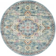 thumbnail image 1 of 5â€™ Round Light Blue and Ivory Distressed Area Rug, 1 of 7