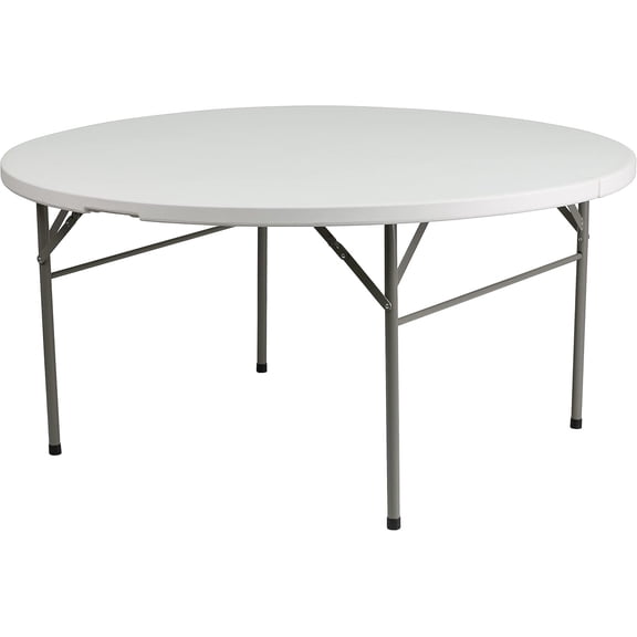 5' Round Plastic Folding Table with Carrying Handle, Plastic Foldable Table for Indoor/Outdoor Events, White
