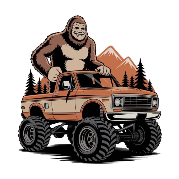Cartoon Big Foot Riding in Back of Truck with Big Wheels Edible Icing Image Cake Topper, by TNCT.