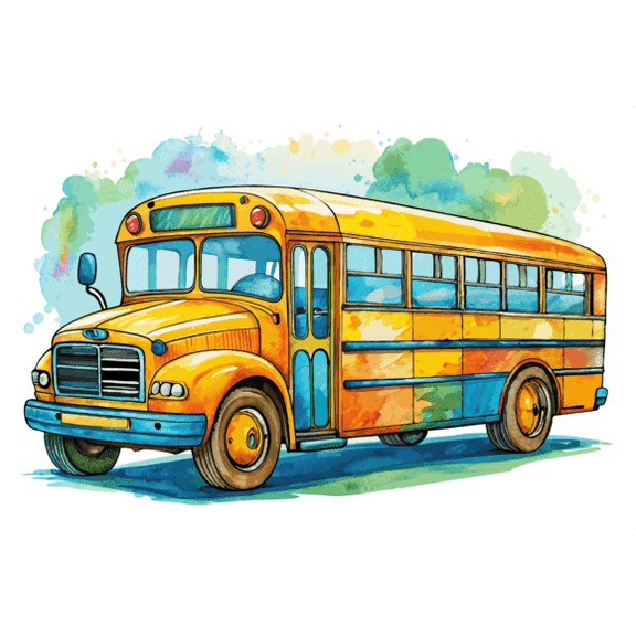 Watercolor Retro School Bus theme Birthday Back to School Edible Icing Image Cake Topper, by TNCT.