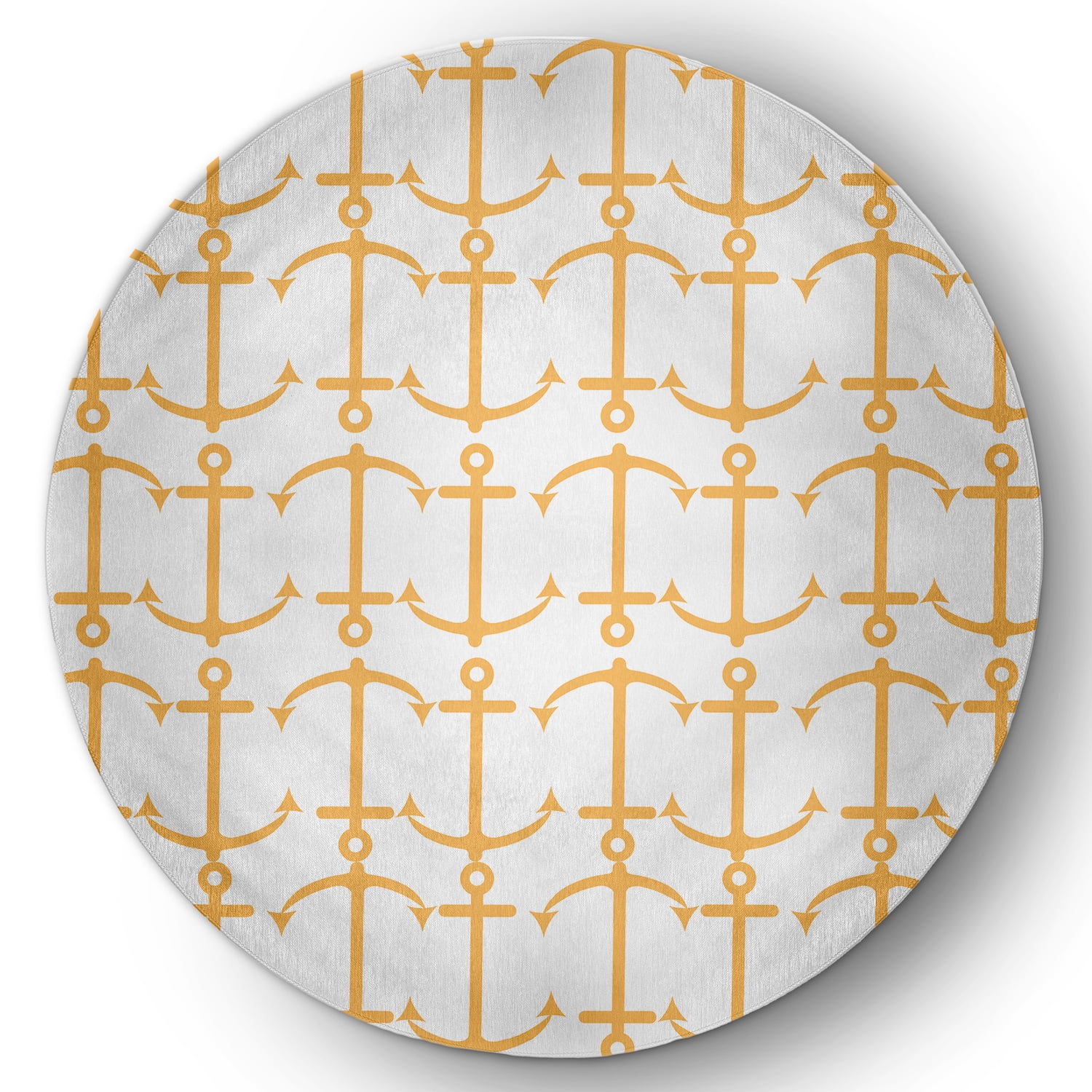 5' Round Simply Daisy Anchor Pattern Beach Style Chenille Area Rug, Egg Yolk Yellow