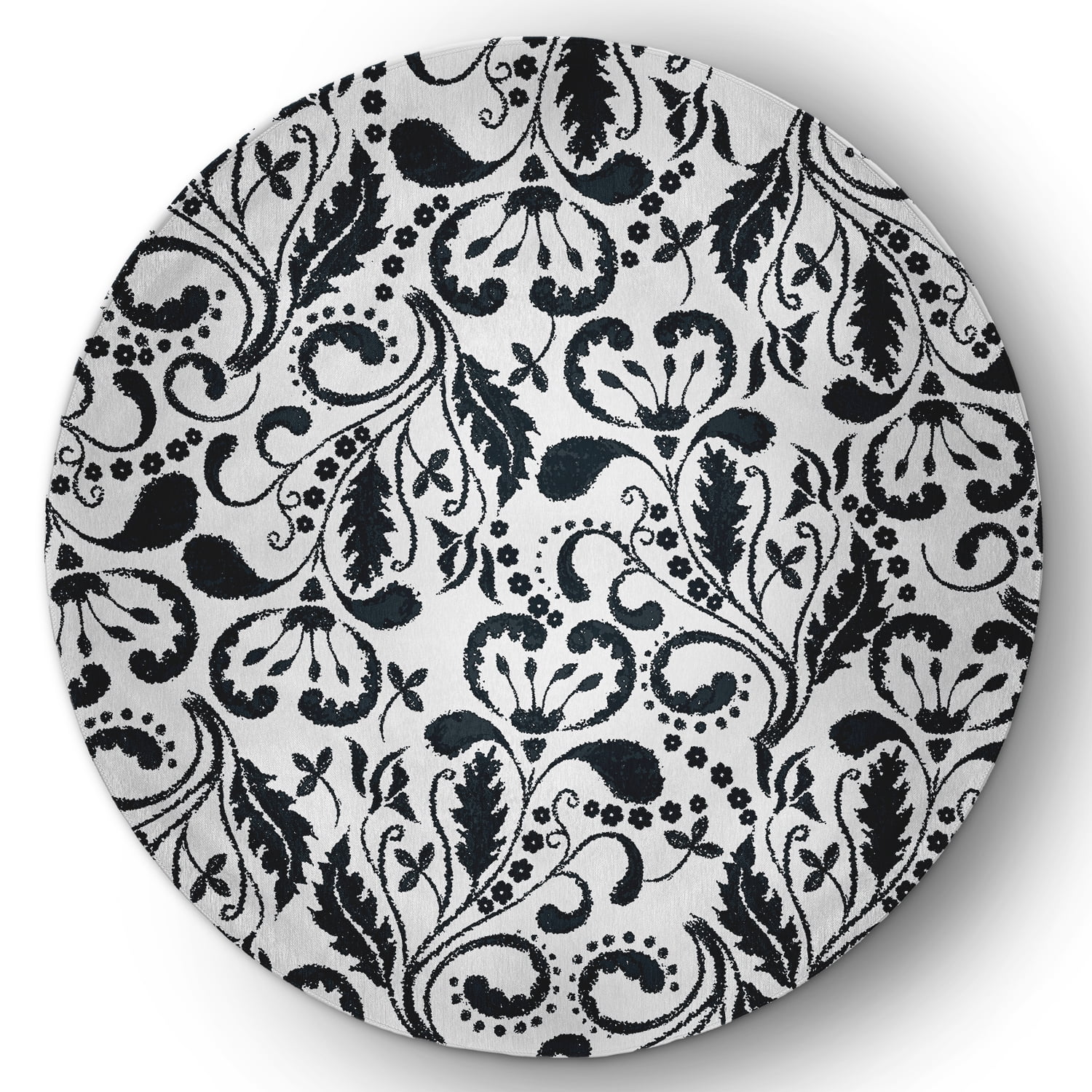 5' Round Simply Daisy Aurora French Country Chenille Area Rug, Black