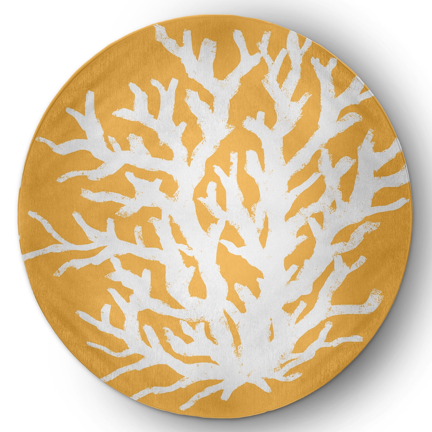 5' Round Simply Daisy Big Seaweed Beach Style Chenille Area Rug, Egg Yolk Yellow