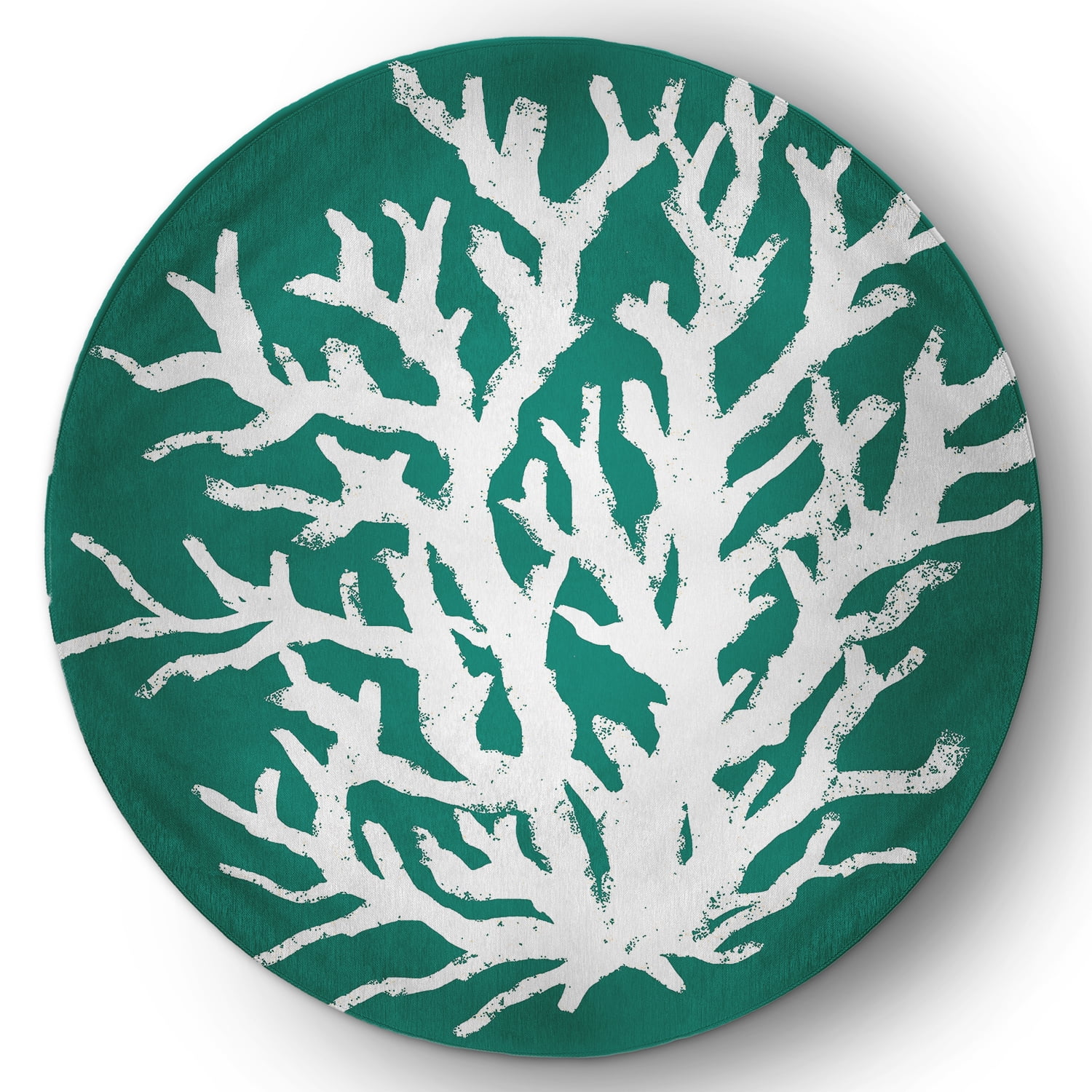5' Round Simply Daisy Big Seaweed Beach Style Chenille Area Rug, Kelly Green