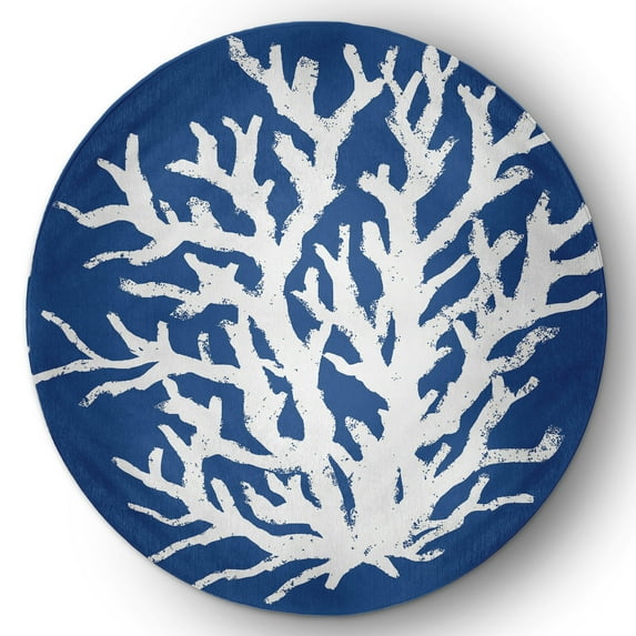 5' Round Simply Daisy Big Seaweed Beach Style Chenille Area Rug, Nautical Navy