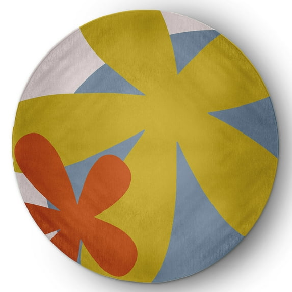 5' Round Simply Daisy Bold Flowers Modern & Contemporary Chenille Area Rug, Mustard Yellow