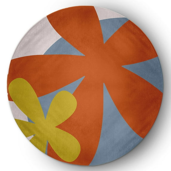 5' Round Simply Daisy Bold Flowers Modern & Contemporary Chenille Area Rug, Perfect Orange