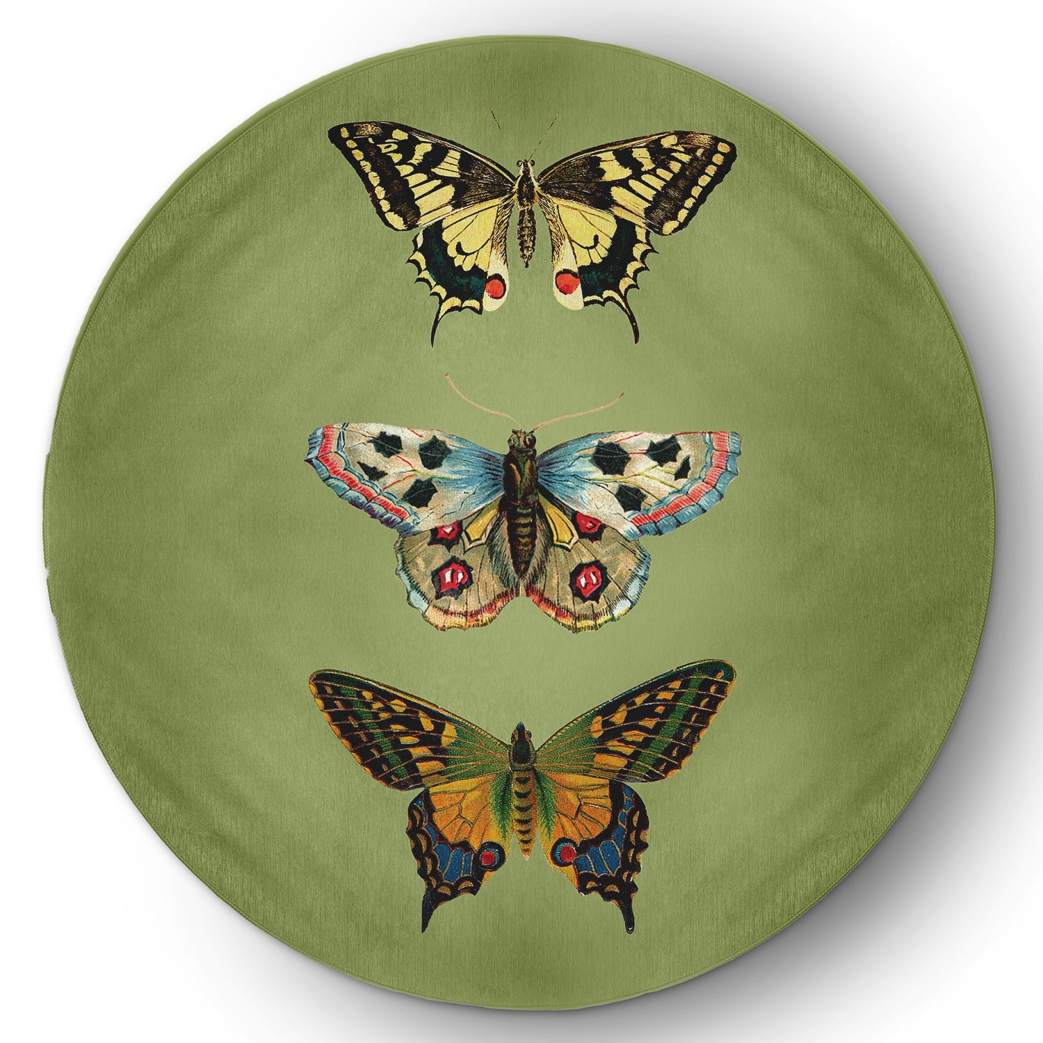 5' Round Simply Daisy Butterflies Novelty Chenille Area Rug, Apple Green