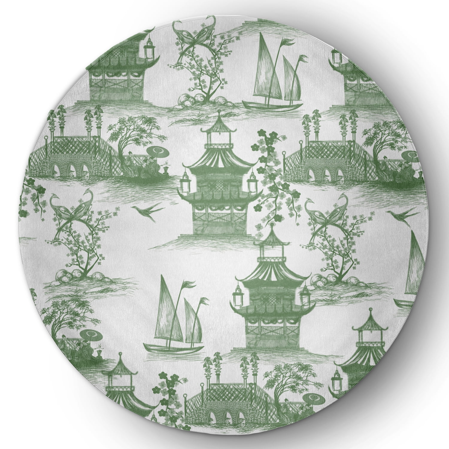 5' Round Simply Daisy China Old Oriental Chenille Area Rug, Green