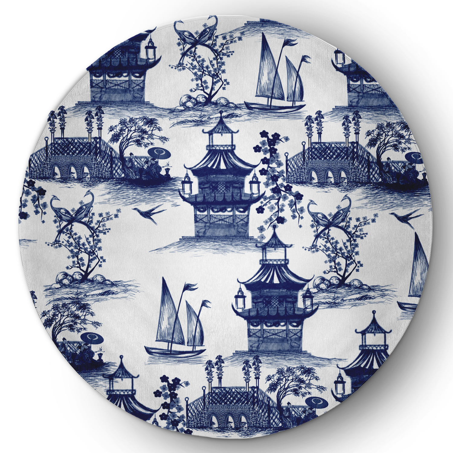 Blue Porcelain Rug 5' Round Simply Daisy China Old Oriental Chenille Area Rug, Porcelain ...