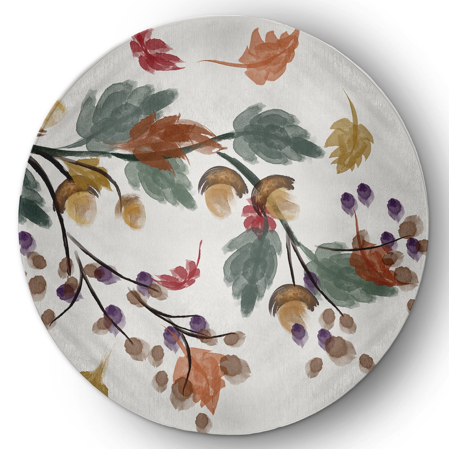 5' Round Simply Daisy Colorful Leaves Cabin & Lodge Chenille Area Rug, Orange