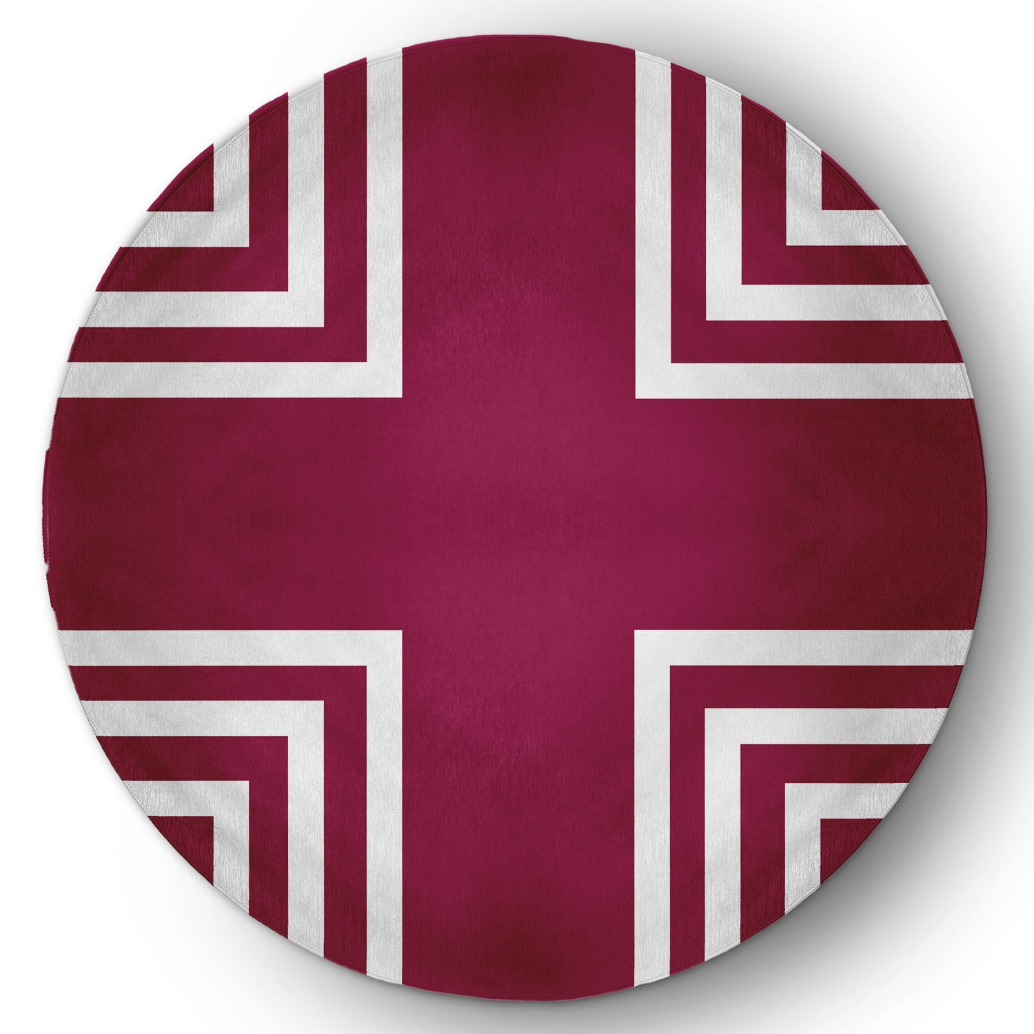 5' Round Simply Daisy Corner Stripes Modern & Contemporary Chenille Area Rug, Maroon Red