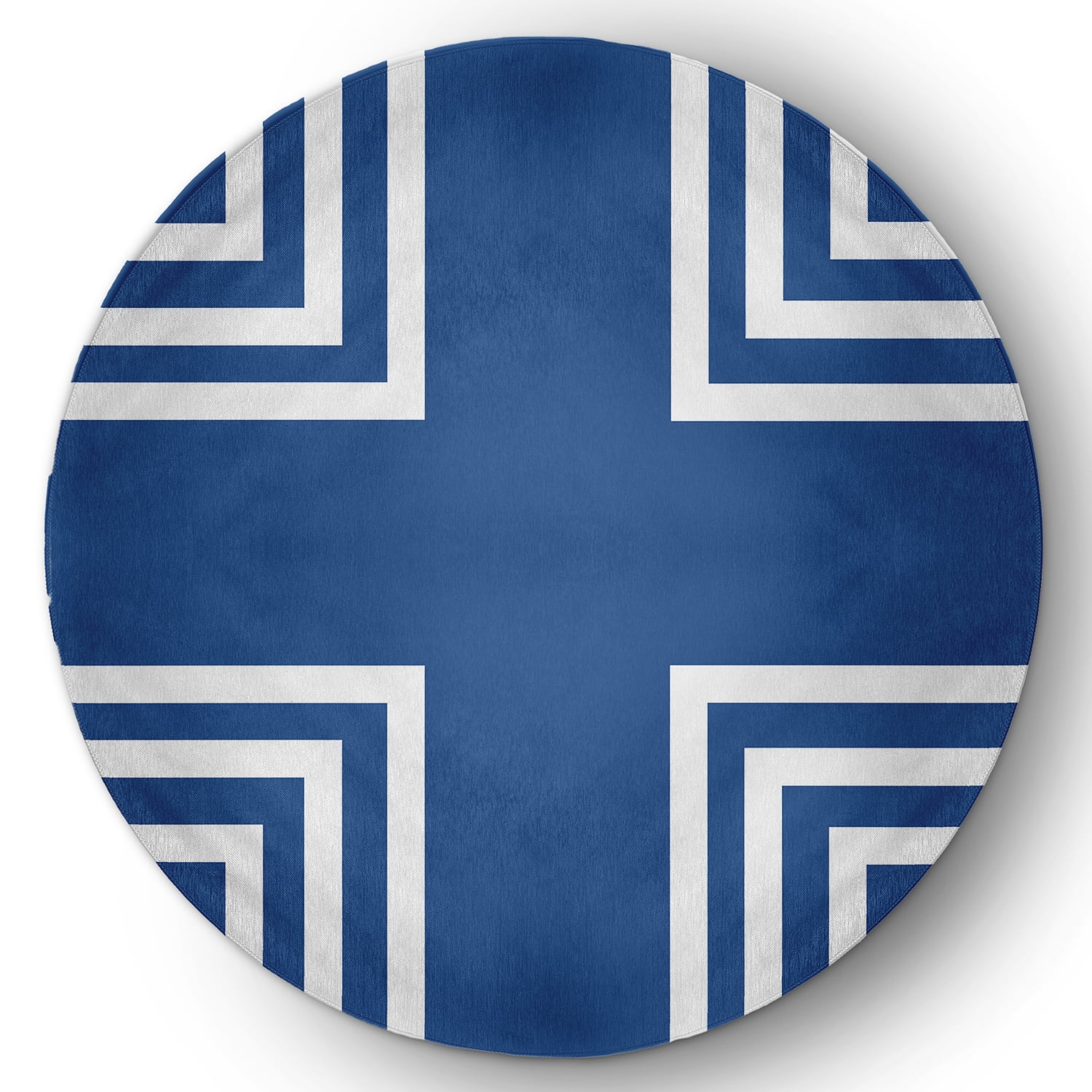 5' Round Simply Daisy Corner Stripes Modern & Contemporary Chenille Area Rug, Nautical Navy