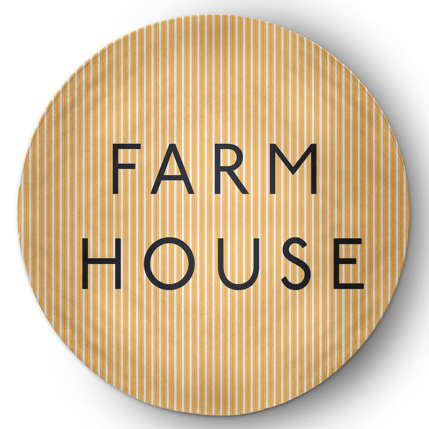5' Round Simply Daisy Farmhouse Ticking Farmhouse Chenille Area Rug, Egg Yolk Yellow