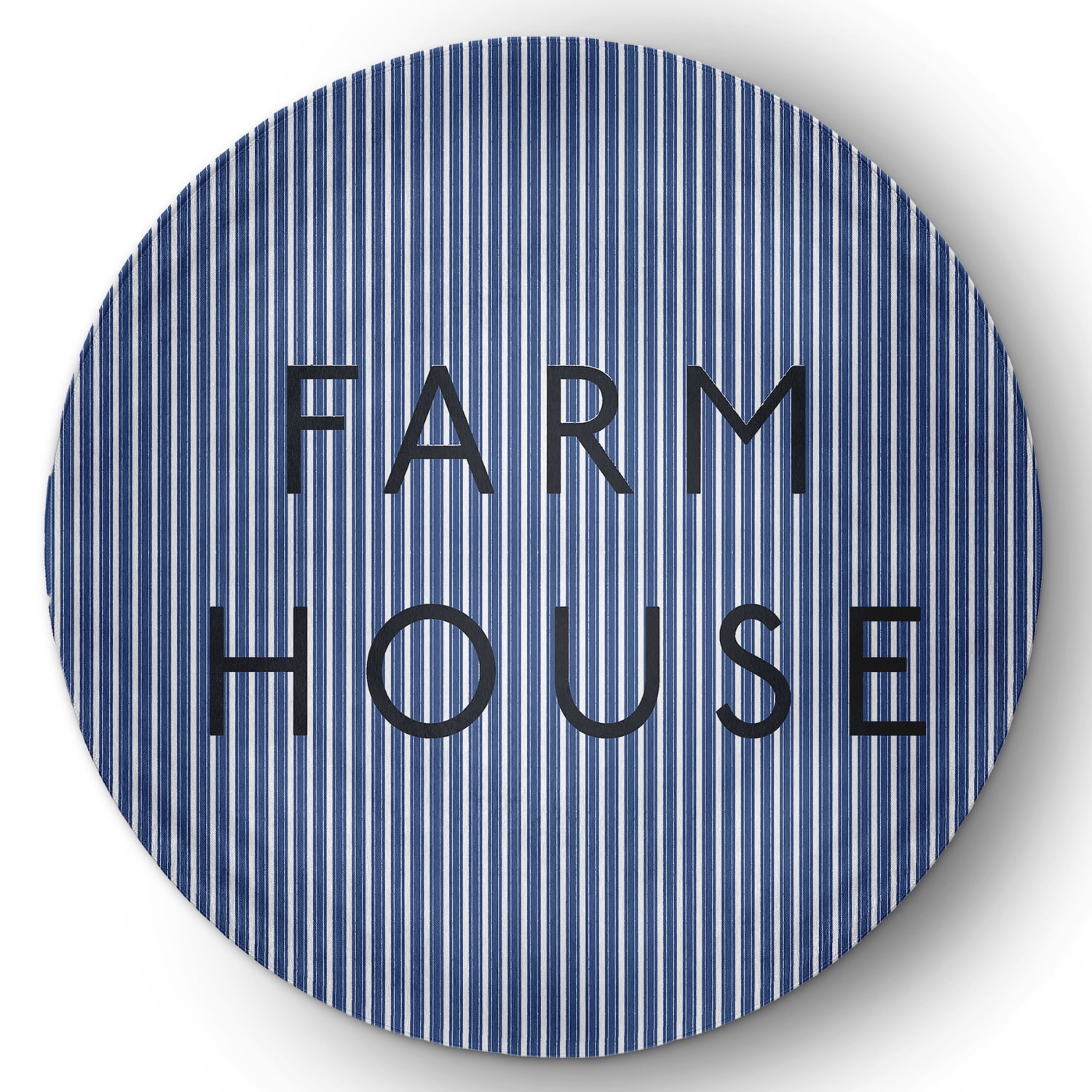 5' Round Simply Daisy Farmhouse Ticking Farmhouse Chenille Area Rug, Nautical Navy