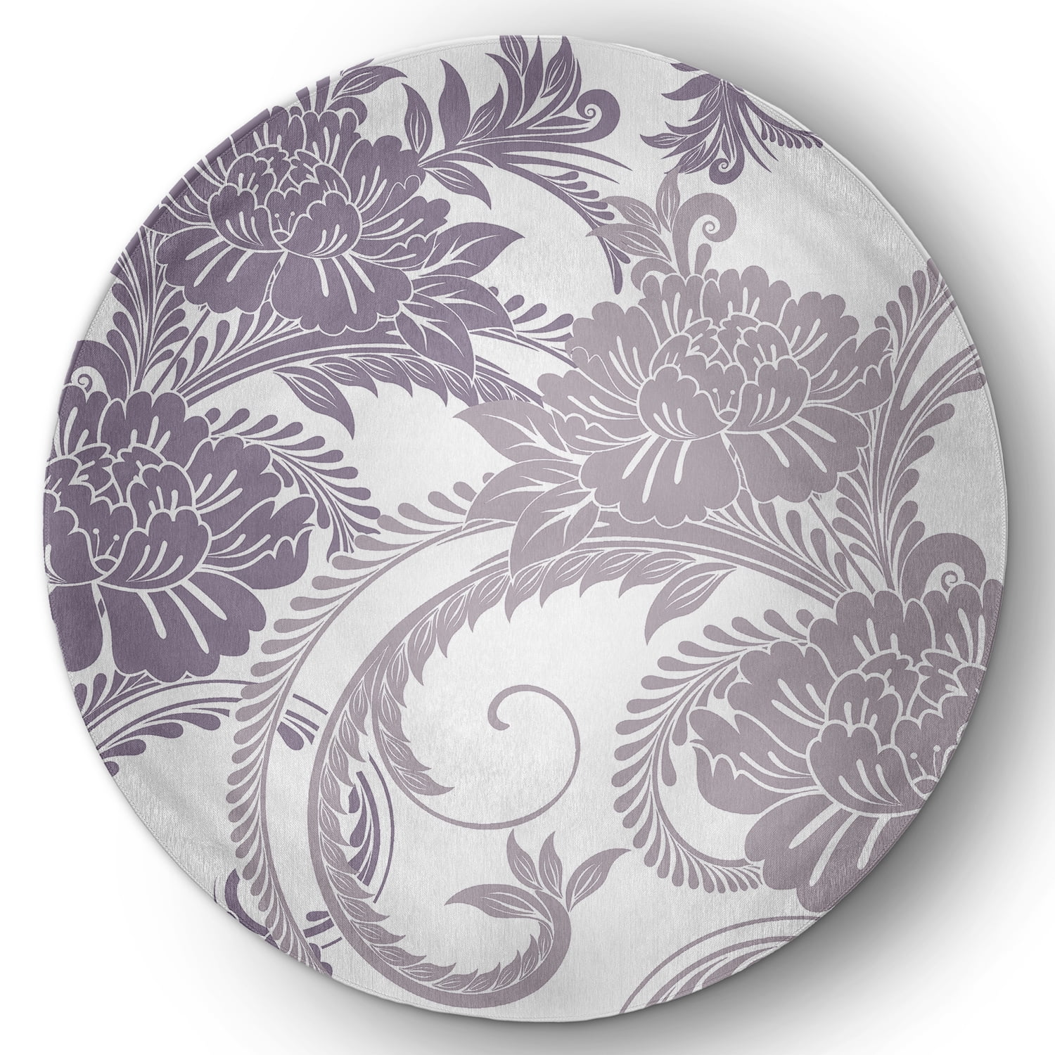5' Round Simply Daisy Flower Flourish French Country Chenille Area Rug, Purple