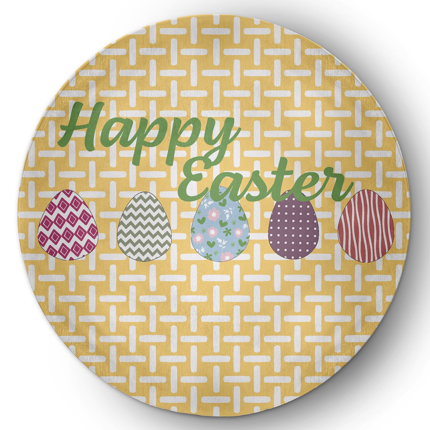 5' Round Simply Daisy Happy Easter Novelty Chenille Area Rug, Daffodil Yellow