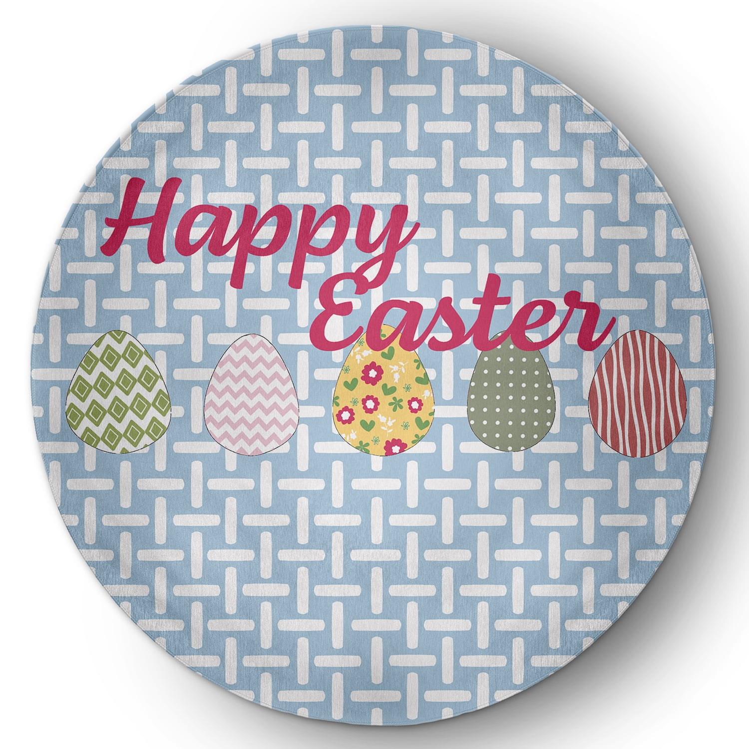 5' Round Simply Daisy Happy Easter Novelty Chenille Area Rug, Lighter than Air Blue