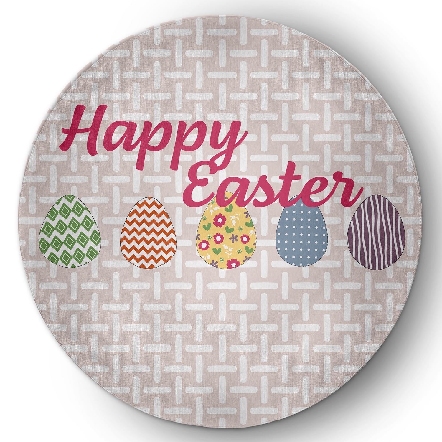 5' Round Simply Daisy Happy Easter Novelty Chenille Area Rug, Shell Pink